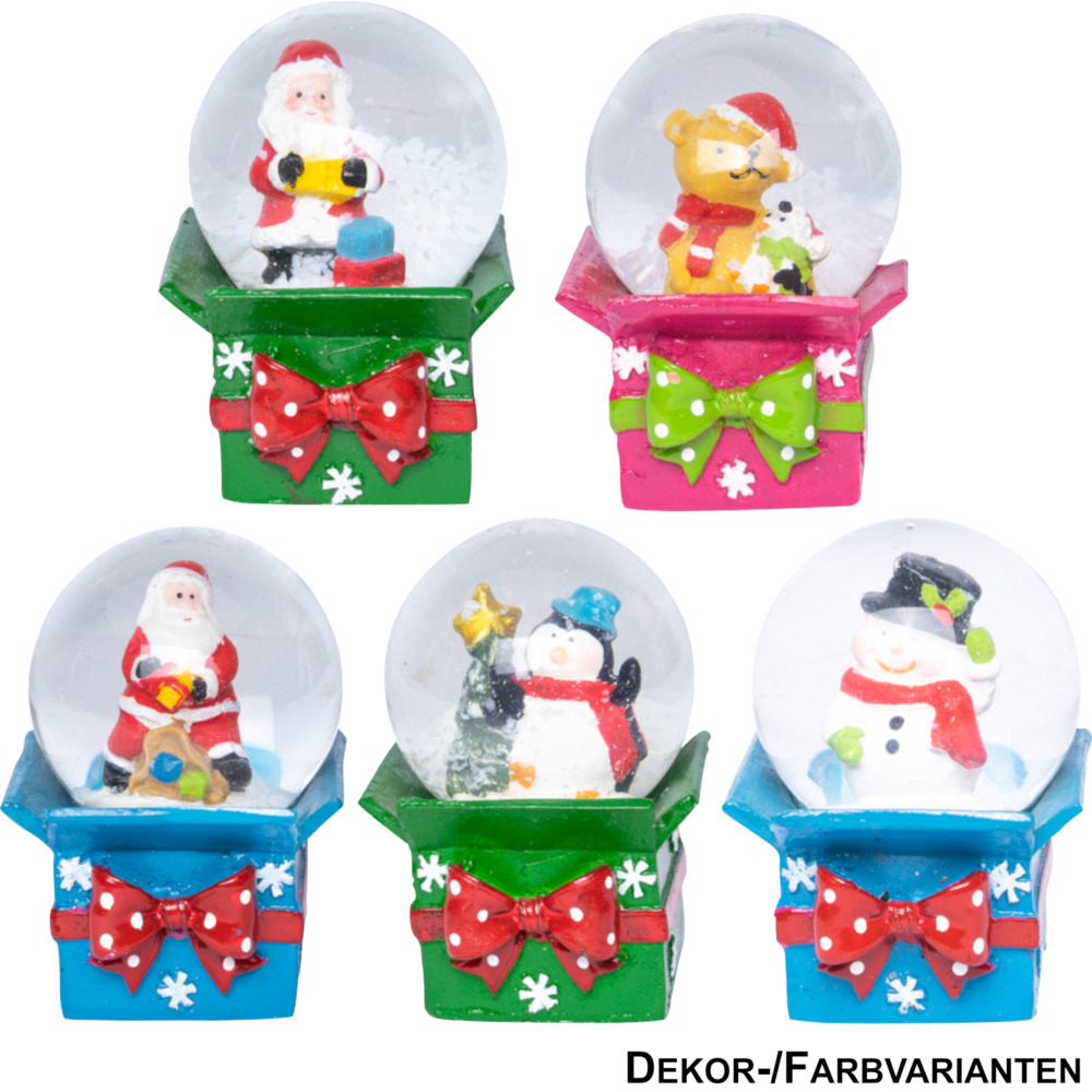 Schneekugel 6,4 cm in fünf verschiedenen Weihnachts-Motiven
