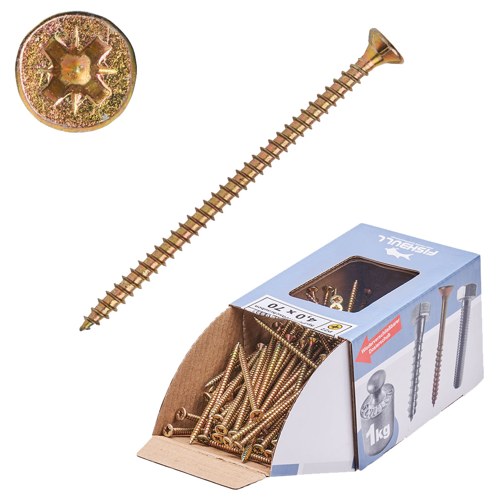 Spanplattenschraube 4,0x70 mm PZ 1kg FISHBULL-Pack Senkkopf Vollgewinde Kreuzschlitz image number 0