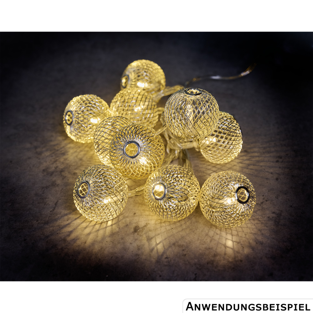 LED Lichterkette mit 10 Silk Kugeln Silber oder Gold image number 4