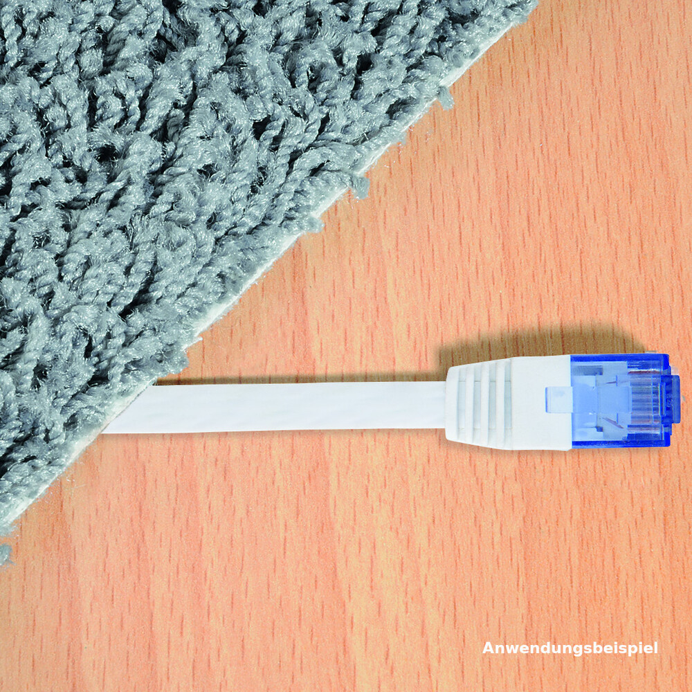 Netzwerkkabel 10 m CAT 6, UTP Flachkabel weiß mit 2 x RJ45 Steckern image number 4