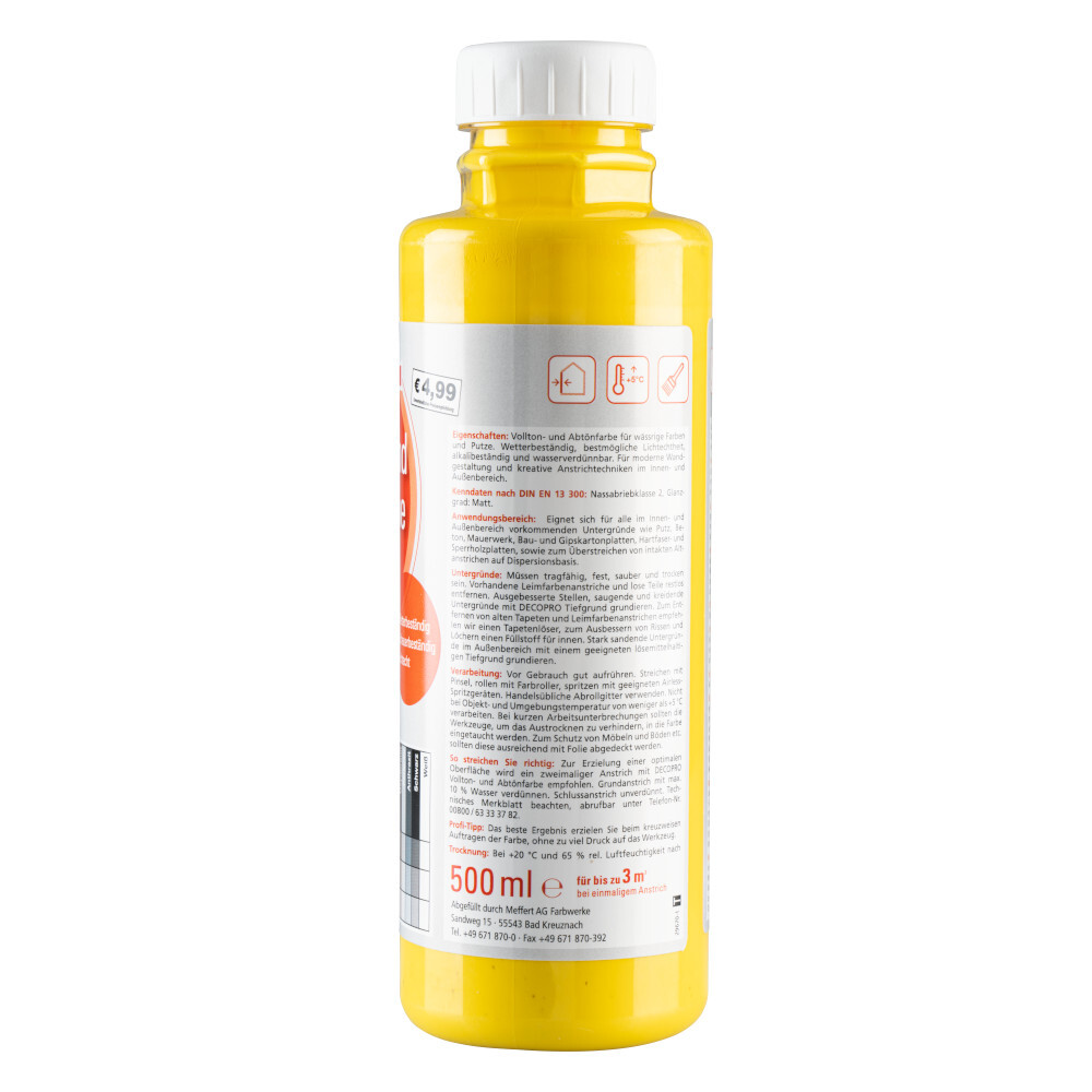 DECOPRO Vollton und Abtönfarbe 500 ml gelb innen und außen image number 1