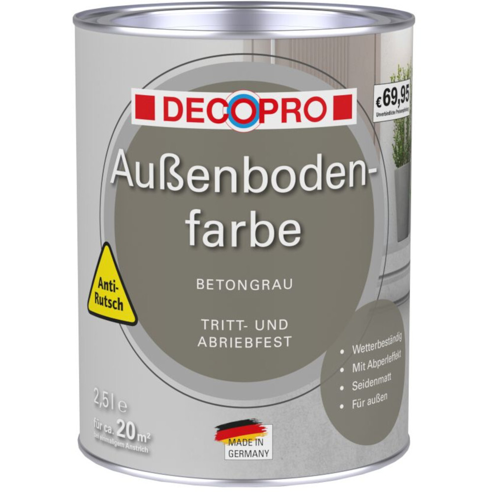 DECOPRO Außenbodenfarbe 2,5 l Betongrau seidenmatt
