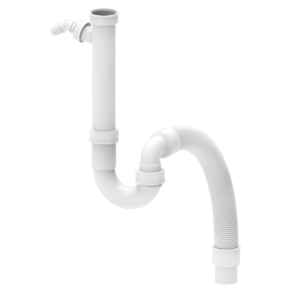 Röhren-Siphon 1½" flexibel mit 50 mm Ø und 1x Geräteanschluss ¾"