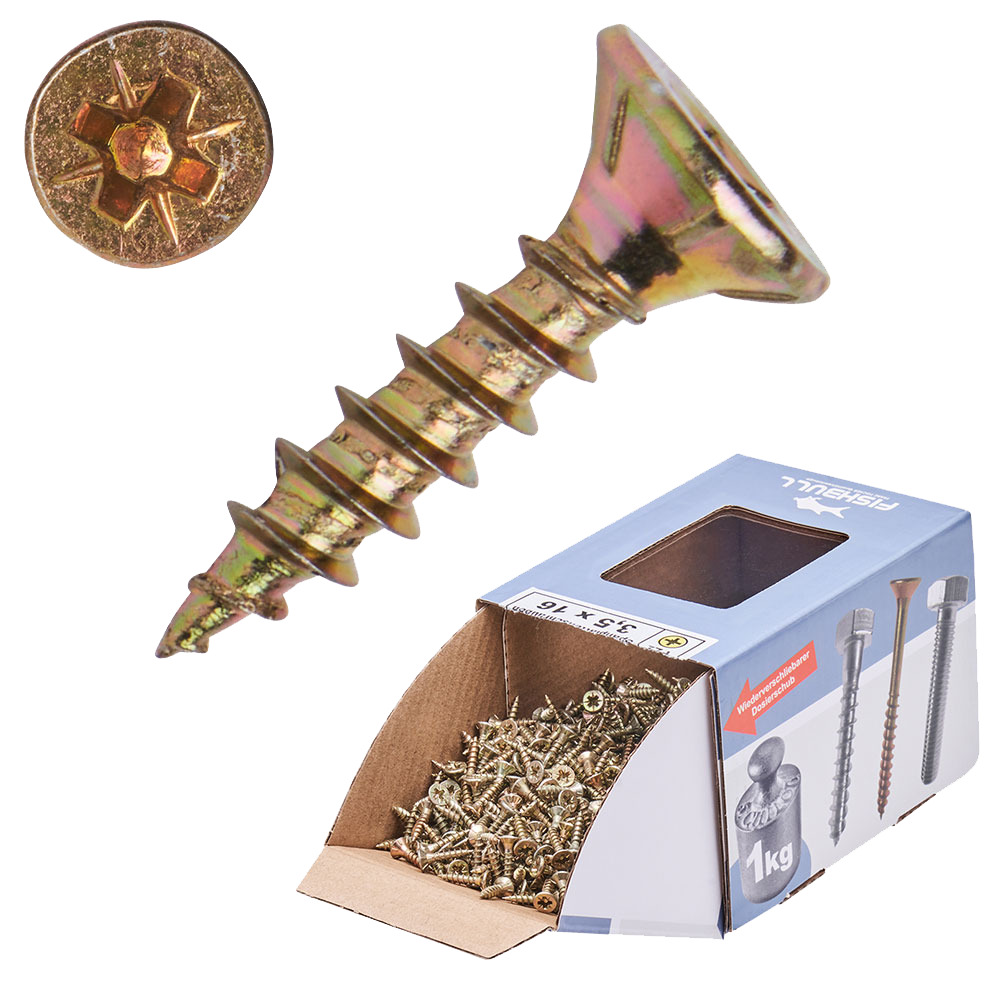 Spanplattenschraube 3,5x16 mm PZ 1kg FISHBULL-Pack Senkkopf Vollgewinde Kreuzschlitz
