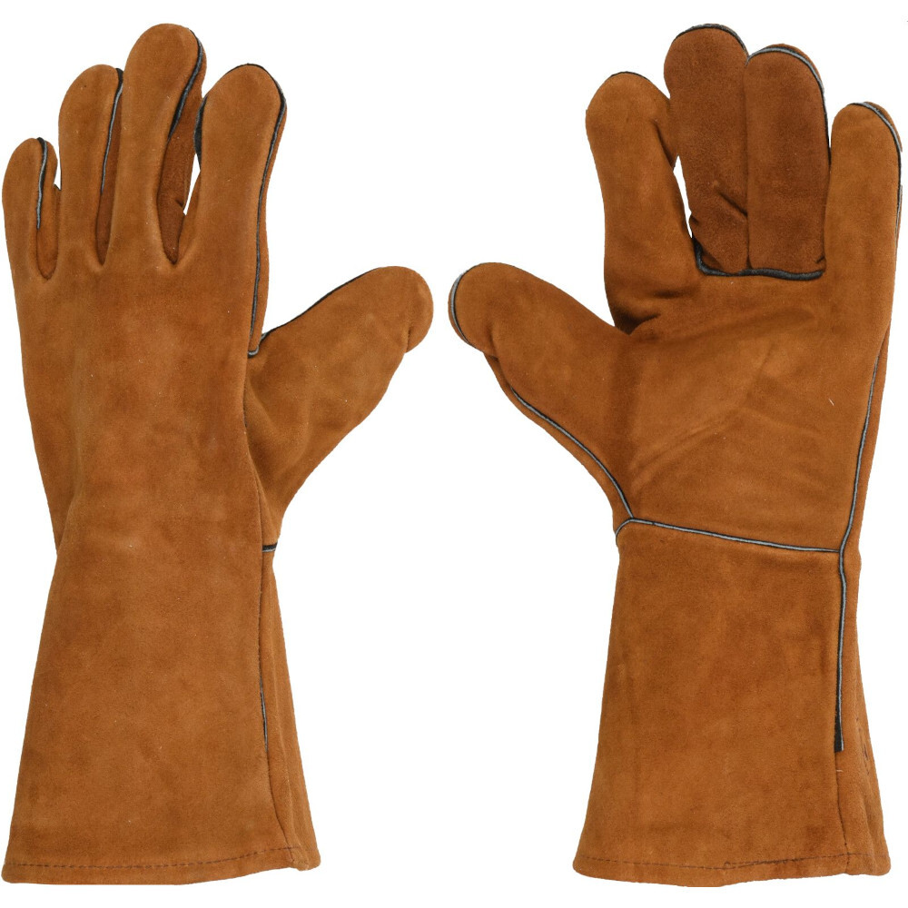 Grillhandschuh aus Leder in Braun mit extra langem Schaft image number 1