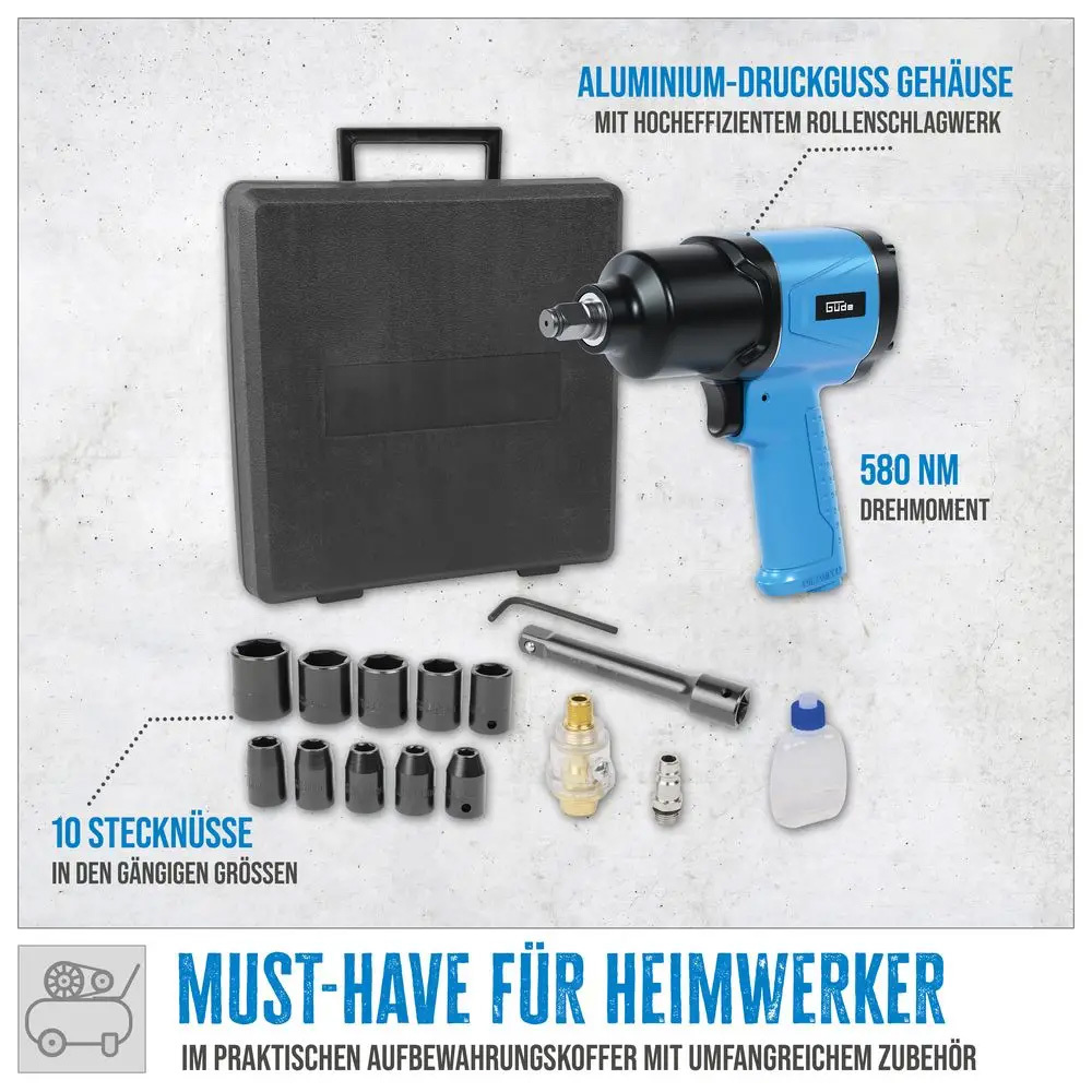 G&uuml;de&reg; Druckluft-Schlagschrauber-Set 1/2'' 16-teilig 580Nm image number 6