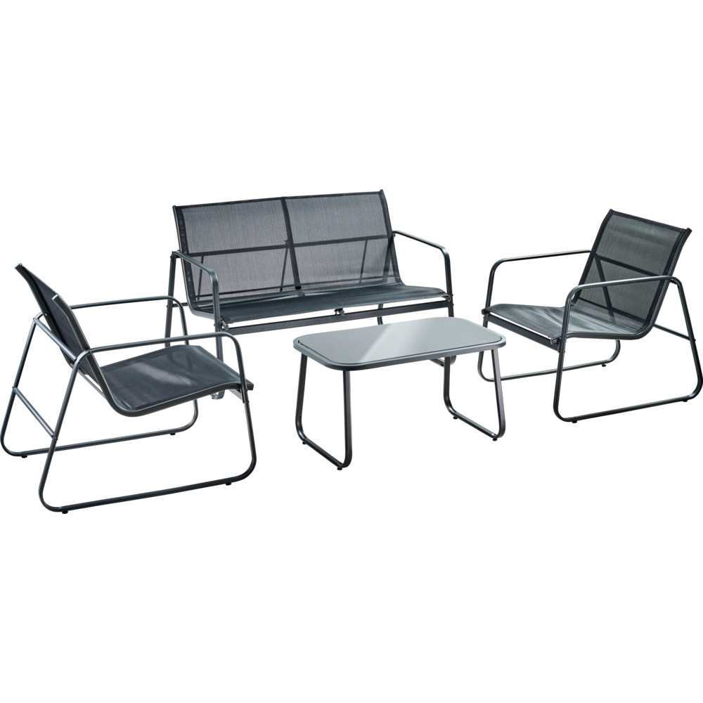 Lounge-Set 4-teilig, 4-Sitzer mit Metallgestell, Tisch und Stühlen