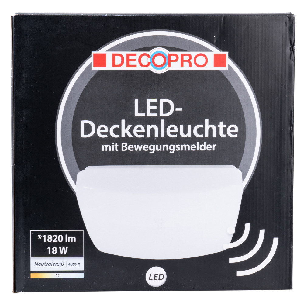 DECOPRO LED-Deckenleuchte eckig neutralweiß mit Bewegungsmelder image number 1