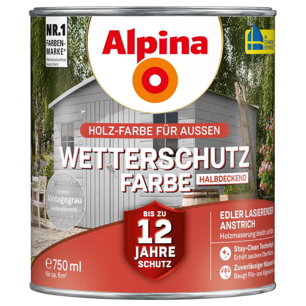 Alpina Wetterschutzfarbe Vintagegrau 750 ml halbdeckend image number 0