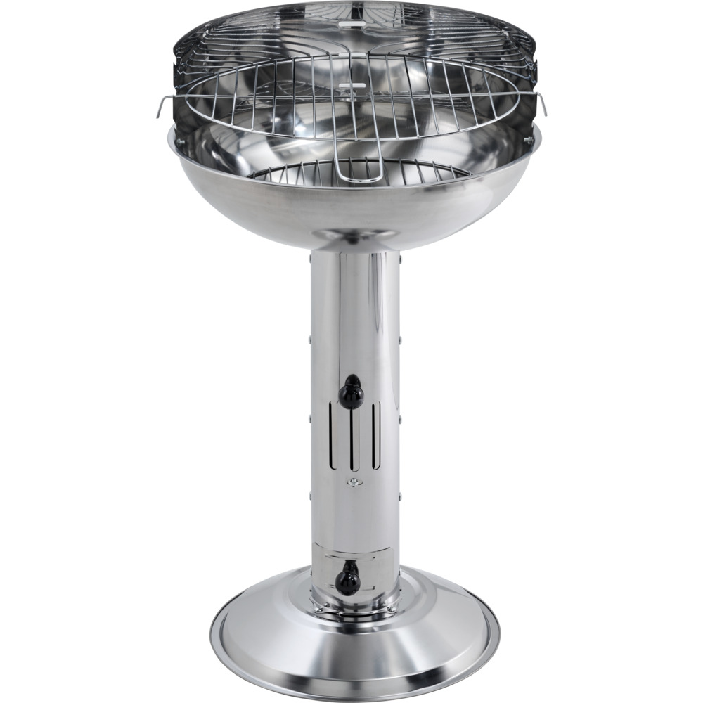S&auml;ulengrill rund aus Edelstahl mit Bodenplatte