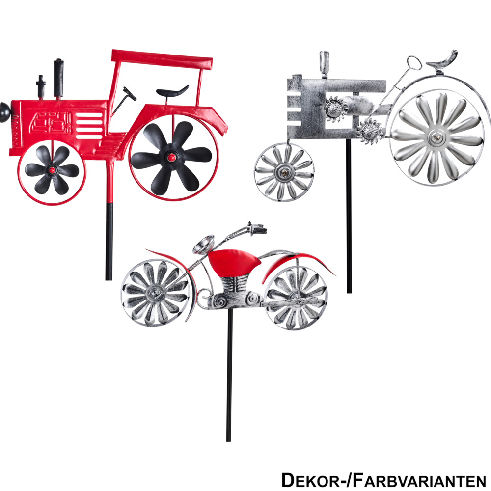 Gartenstecker Windrad 130 cm mit Fahrzeugmotiv und Erdspieß