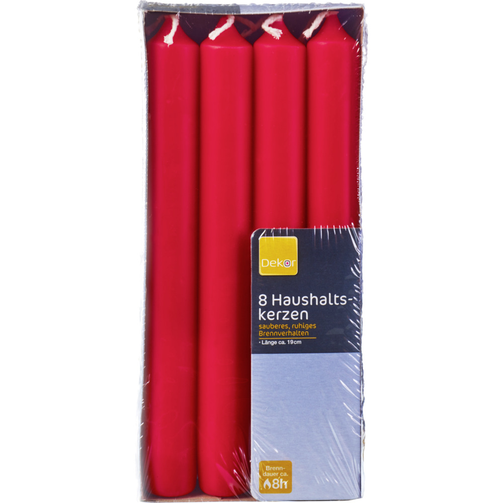 Stabkerzen-Set 8 Stück Ø 19 cm aus Echtwachs in Rot image number 0