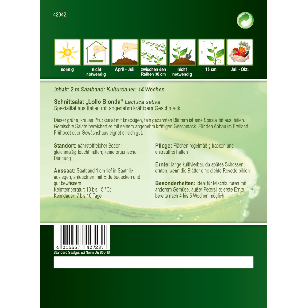 Saatgut Salat Lollo Bionda ca. 2 Meter Saatband image number 1