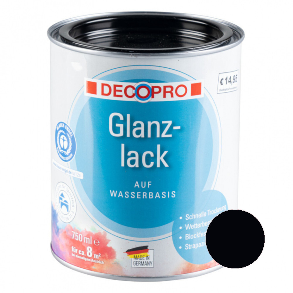 DecoPro Acryl Glanzlack tiefschwarz RAL 9005 für innen und außen