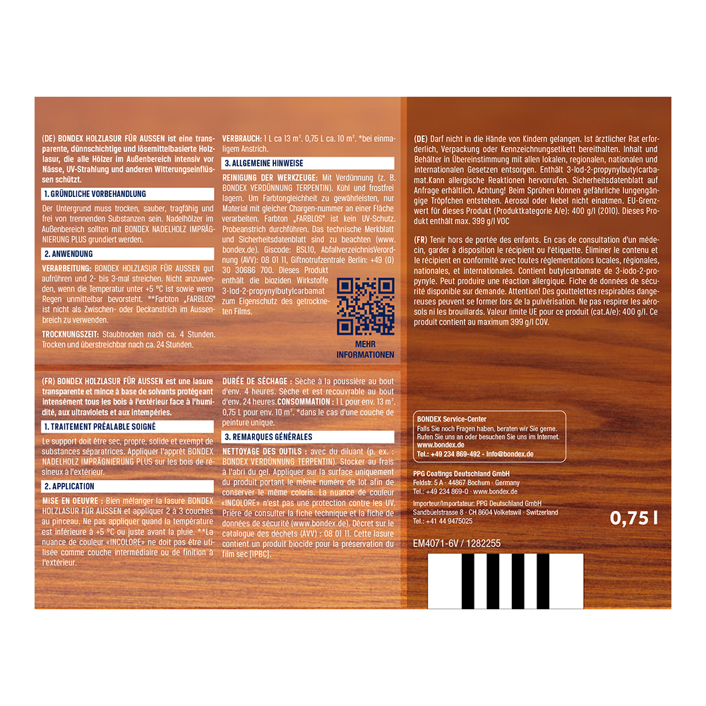 BONDEX Holzlasur für Aussen anthrazit 750 ml image number 1