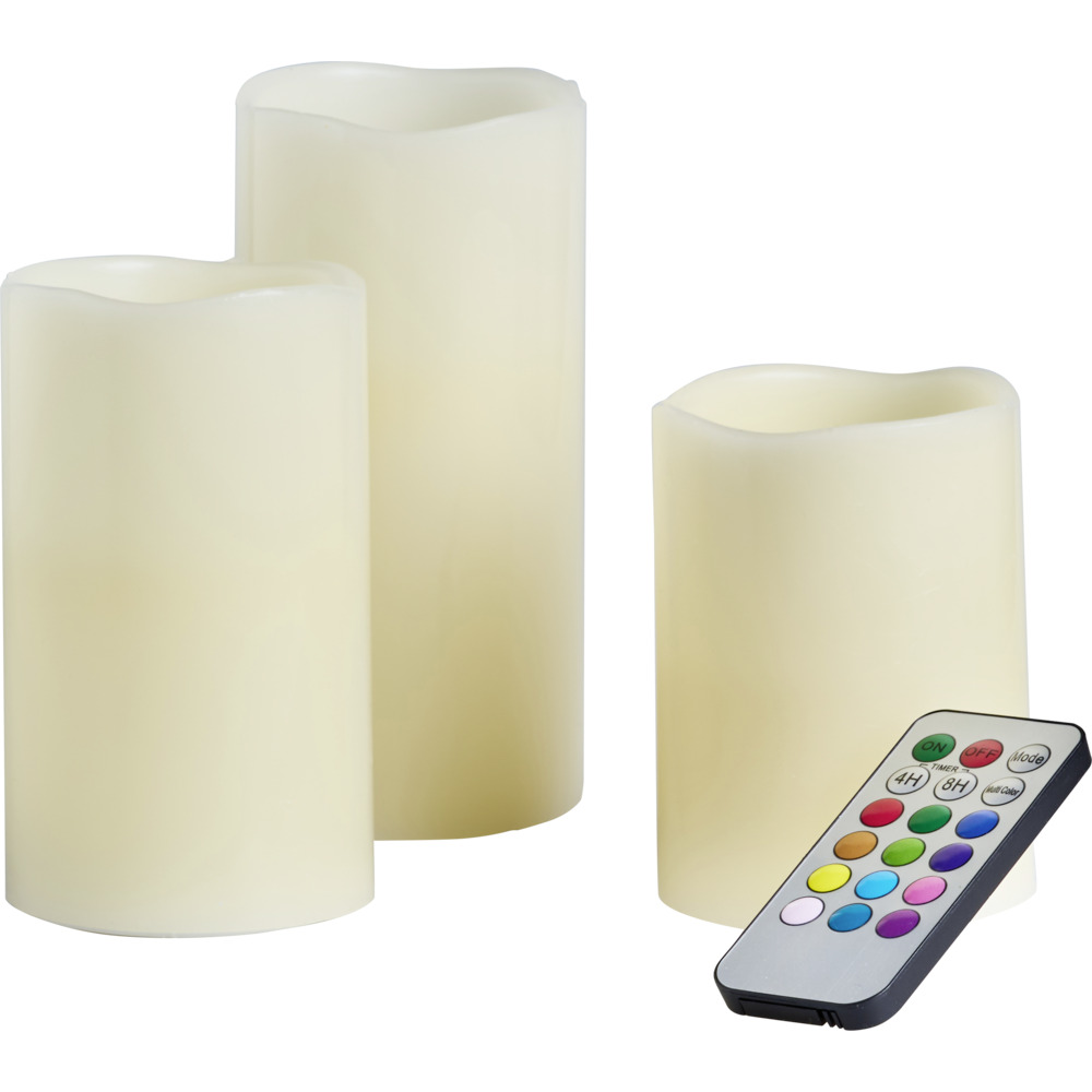 LED-Echtwachskerzen-Set 3-teilig weiß mit Farbwechsel