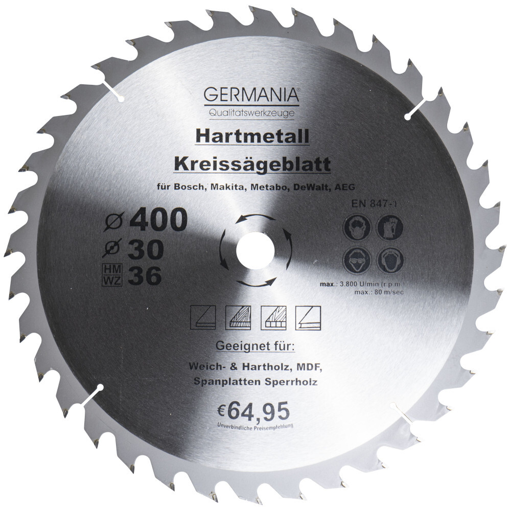 GERMANIA® HM Kreissägeblatt Ø 400mm, 36 Zähne für Holz