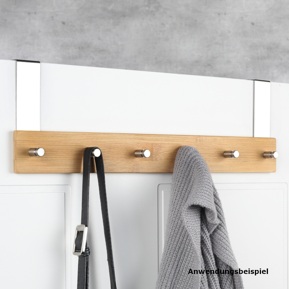 Türgarderobe 40 x 4,8 x 12 cm aus Bambus mit sechs Haken