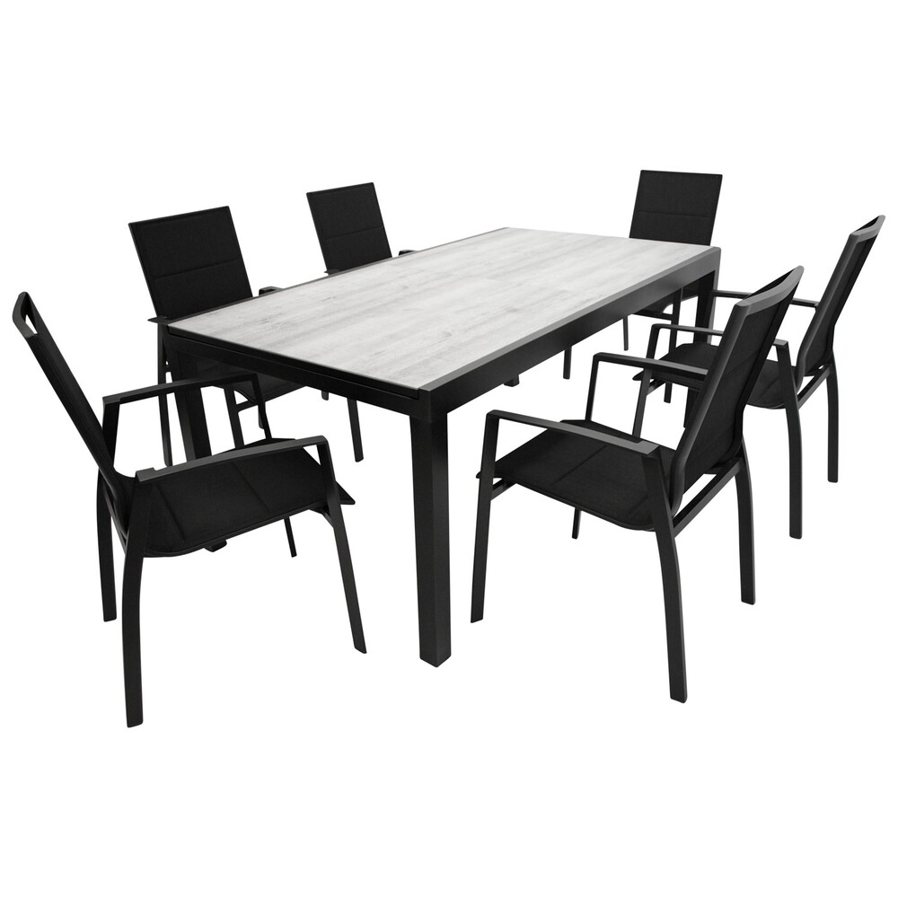 Gartengarnitur 7-teilig Alu Ausziehtisch Keramikoptik