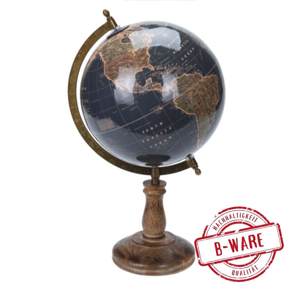 Globus im Retro Stil mit Holzfu&szlig; - 21 x 38 cm - petrol B-Ware