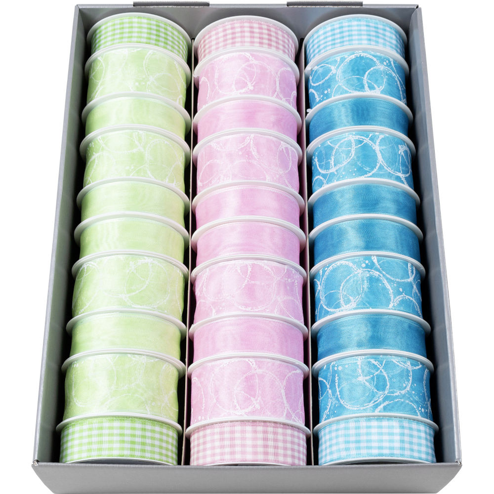 Geschenkband Premium grün-rosa-türkis, 2 m x 40 mm