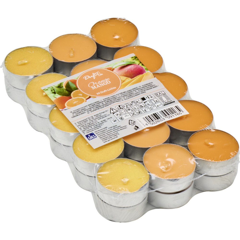 Wachs-Teelichter-Set 30 Stück Orange-Mango