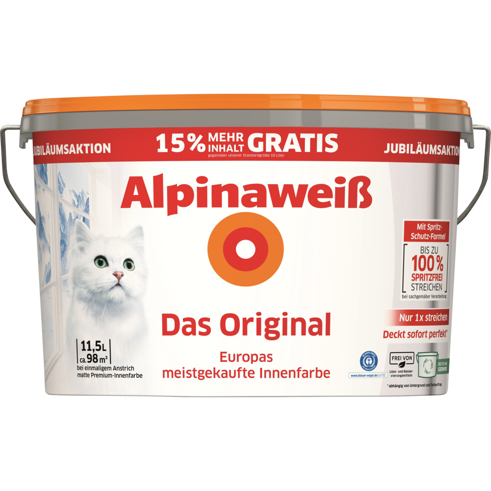 Alpinaweiß Wandfarbe 10 Liter + 1,5 L gratis image number 0