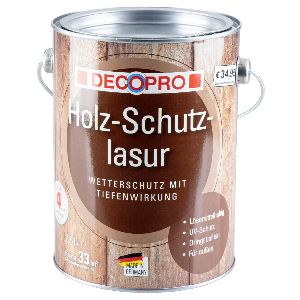DECOPRO Holz-Schutzlasur seidengl&auml;nzend teak 2,5 Liter image number 0