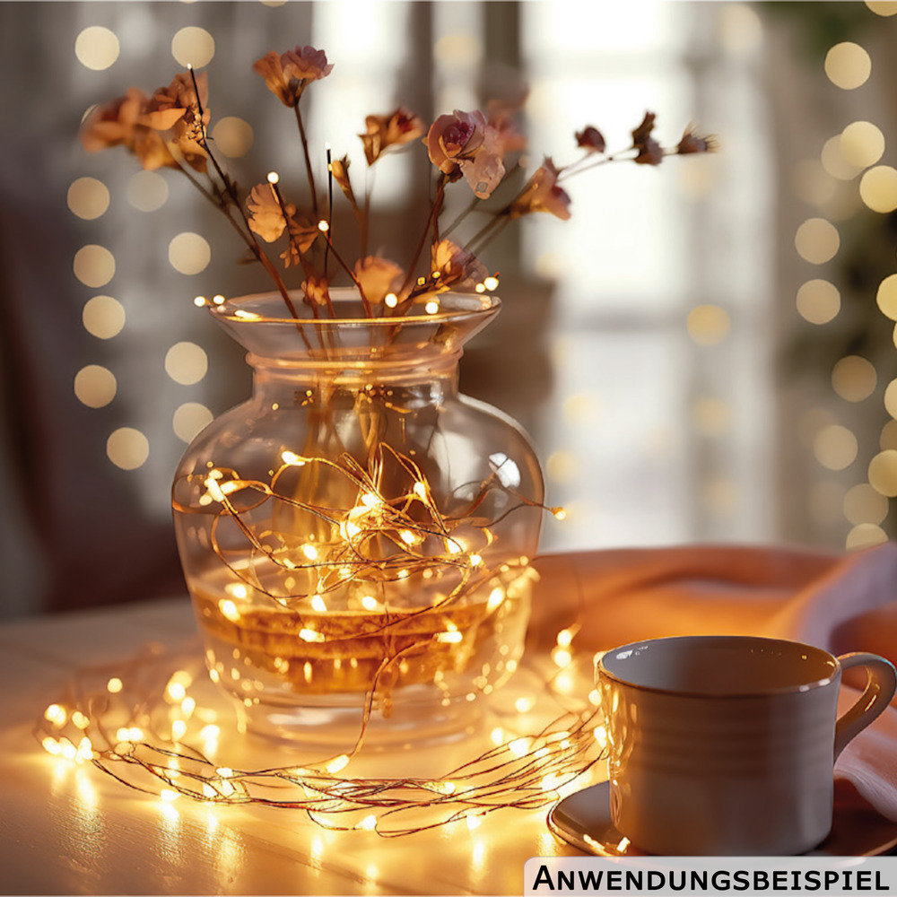 LED Lichterkette 200 cm aus Silberdraht mit 100 LED warmweiß image number 1