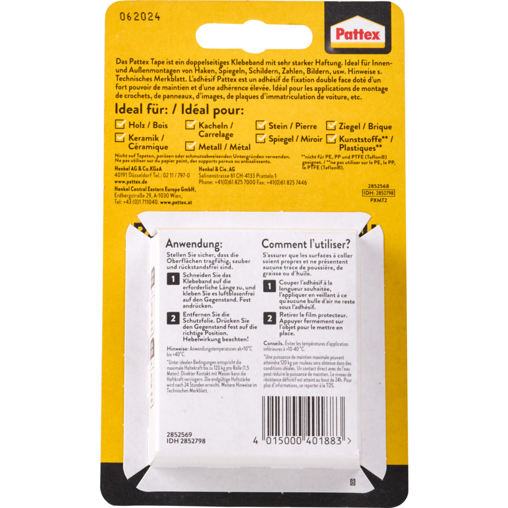 Pattex® Klebeband doppelseitig "Kleben statt Bohren" 1,5 m soforthaftend image number 3