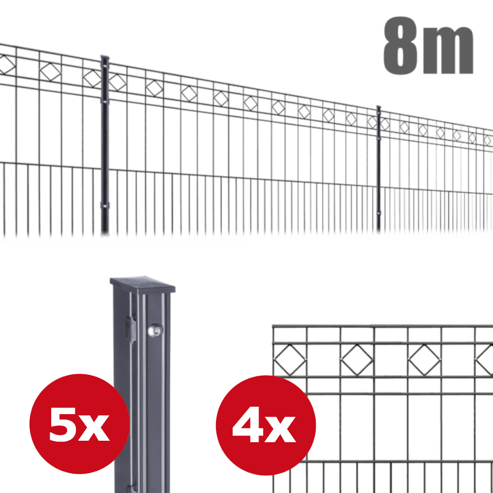 Zaunpaket Turin ca. 1 m x 8 m anthrazit verzinkt pulverbeschichtet