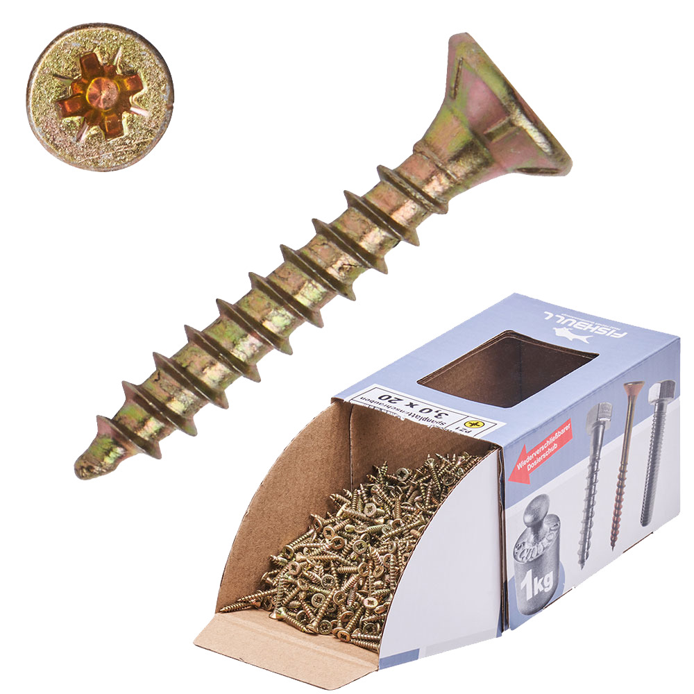 Spanplattenschraube 3,0x20 mm PZ 1kg FISHBULL-Pack Senkkopf Vollgewinde Kreuzschlitz