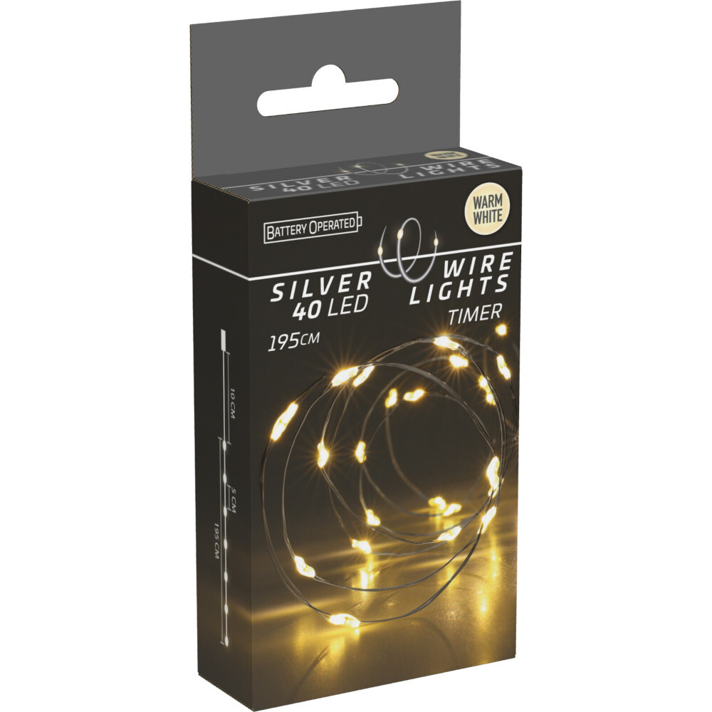 LED-Lichterkette aus Silberdraht batteriebetrieben mit 40 LED warmweiß image number 2
