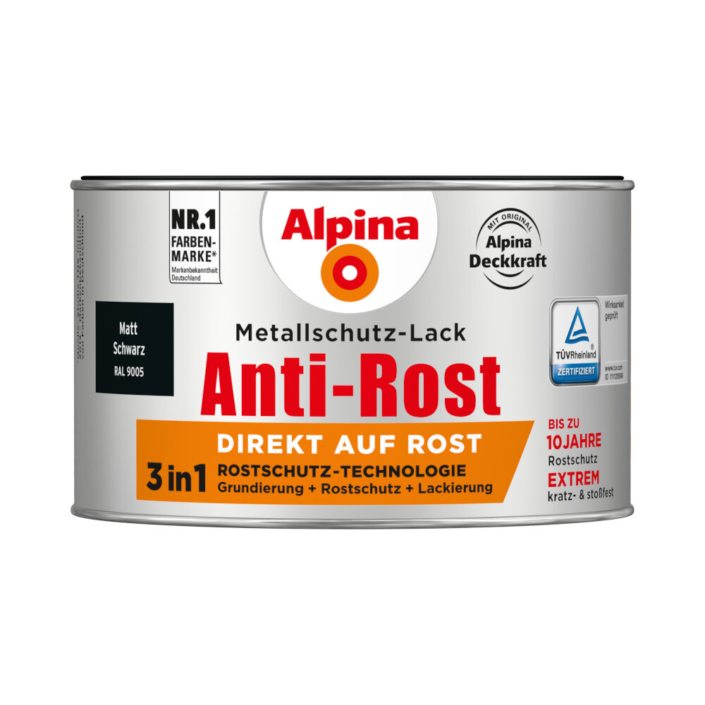 Alpina Metallschutz-Lack Schwarz matt RAL 9005 image number 0