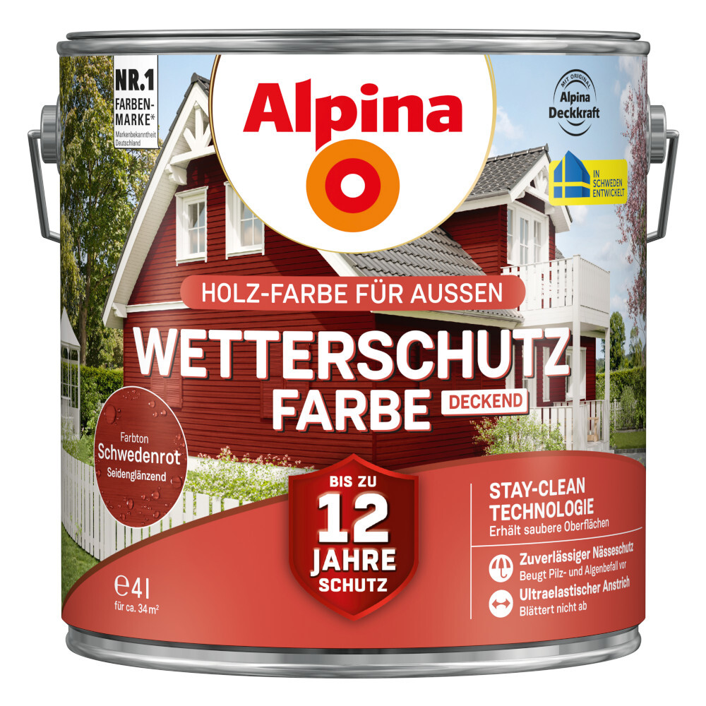 Alpina Wetterschutzfarbe Schwedenrot 4 Liter deckend image number 0