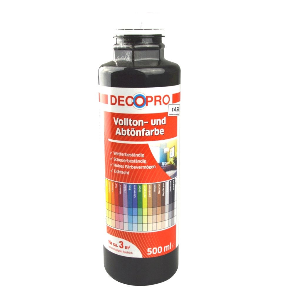 DECOPRO Vollton und Abtönfarbe 500 ml schwarz innen und außen image number 0