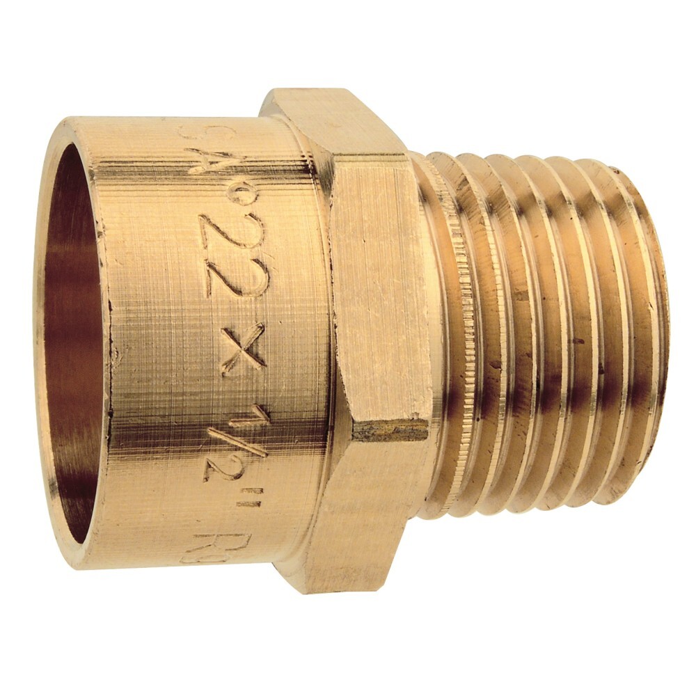 &Uuml;bergangsnippel f&uuml;r Kupferrohr Rotguss 22 mm x &frac12;'' Aussengewinde image number 0