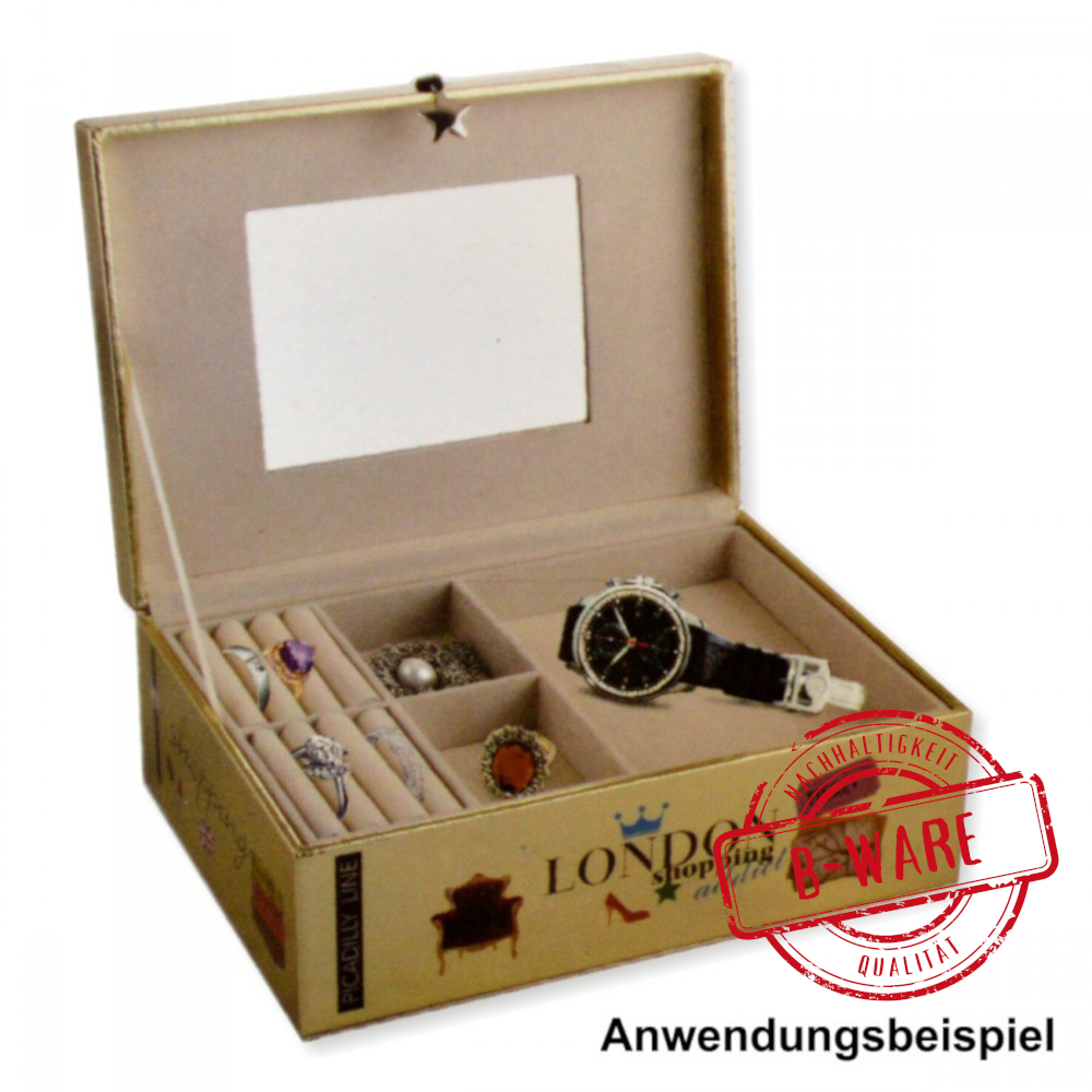 Schmuckkoffer aus Kunstleder, gold, Design "London Shopping" - B-Ware