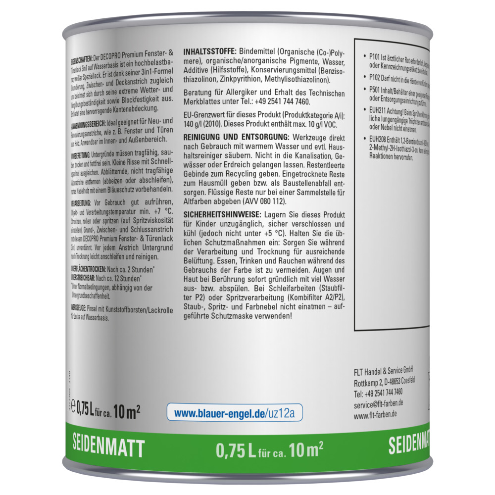 DECOPRO Premium 3in1 Fenster & Türenlack 750 ml in Weiß, seidenmatt image number 1