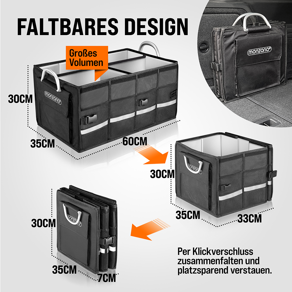 monzana® Kofferraumtasche Schwarz 60 x 35 x 30 cm, isoliert image number 2