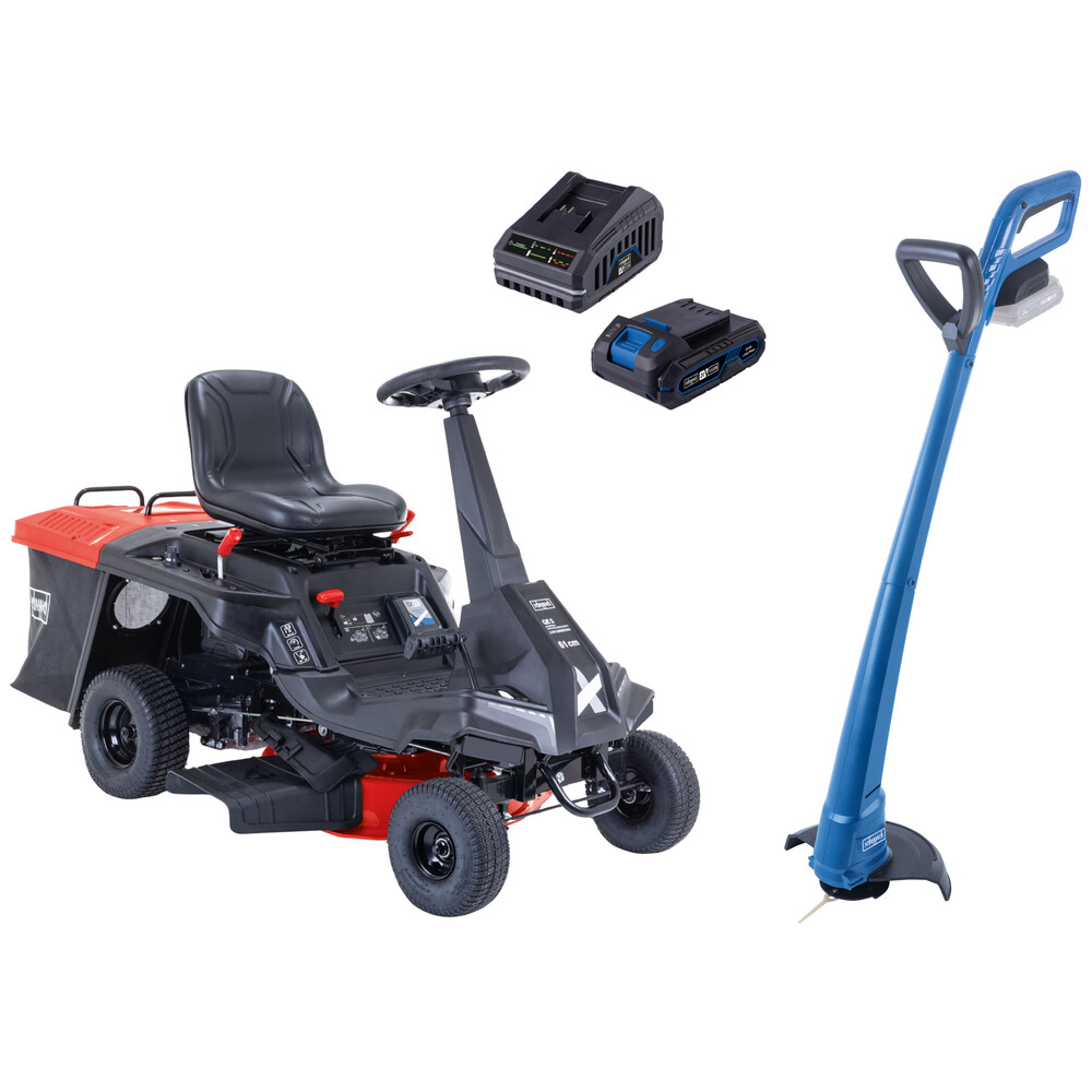scheppach Benzin-Aufsitzrasenm&auml;her MR 200-61 und Akku-Rasentrimmer im Set