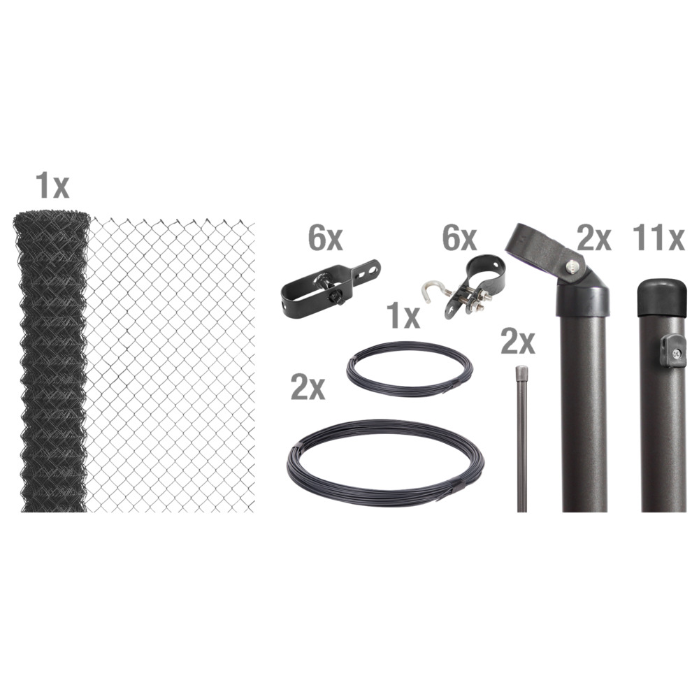 Maschendrahtzaun-Set anthrazit 25 m x 125 cm zum Einbetonieren image number 0