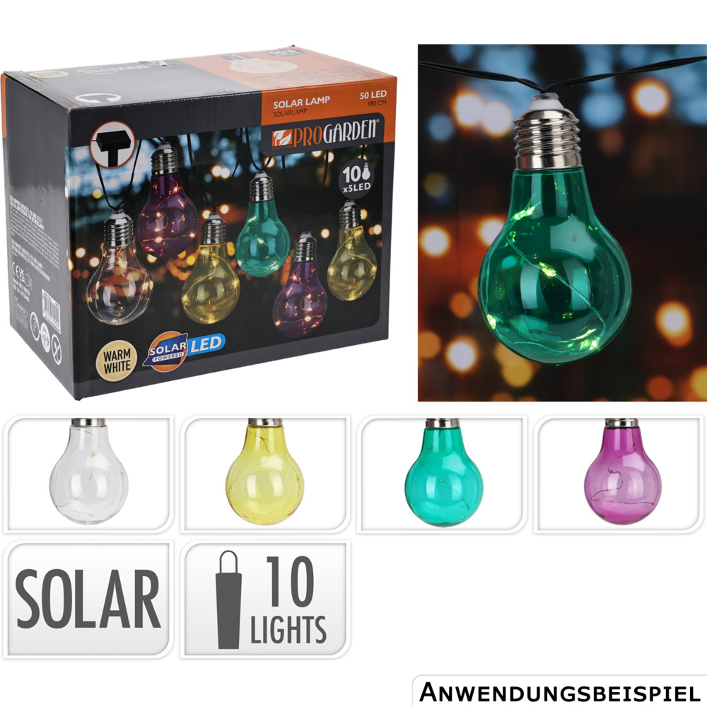 Solar Lichterkette Glühbirnen bunt 2m 50 LEDs image number 0
