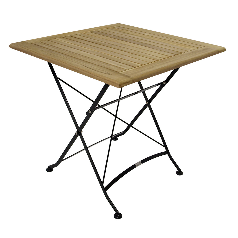Klapptisch 75 x 75 cm Flachstahl Schwarz und Teakholz
