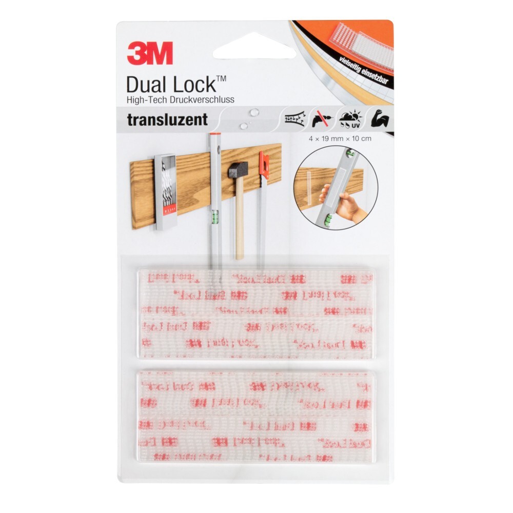 3M Druckverschluss 4 Streifen je 1,9 x 10 cm, transluzent und selbstklebend image number 1