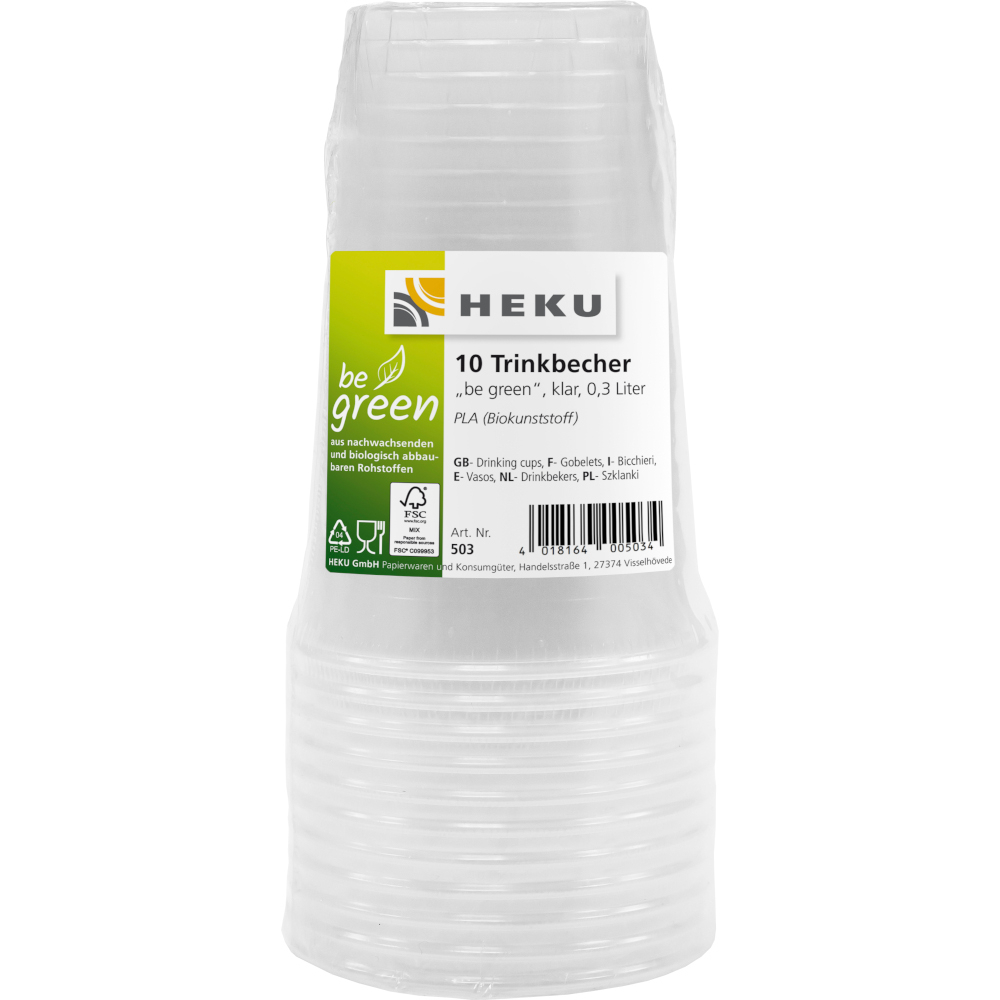 Trinkbecher "be green" transparent, 10 Stück