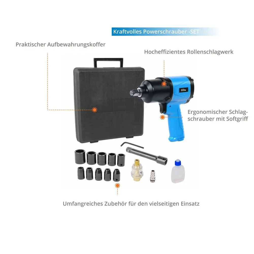 G&uuml;de&reg; Druckluft-Schlagschrauber-Set 1/2'' 16-teilig 580Nm image number 7