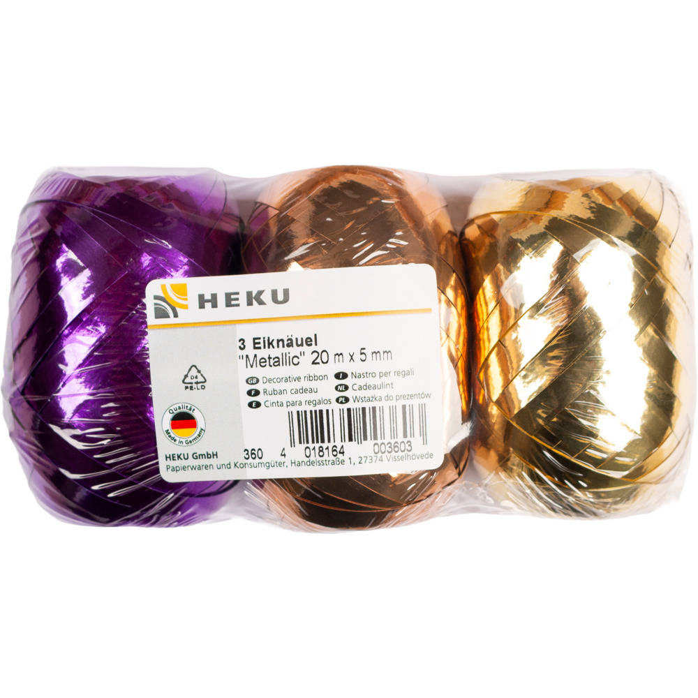 Geschenkband Eiknäuel Metallic, 20 m x 5 mm, 3 Stück image number 2
