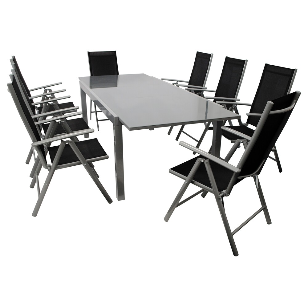 Gartengarnitur 9-teilig Alu Ausziehtisch Glas grau image number 0