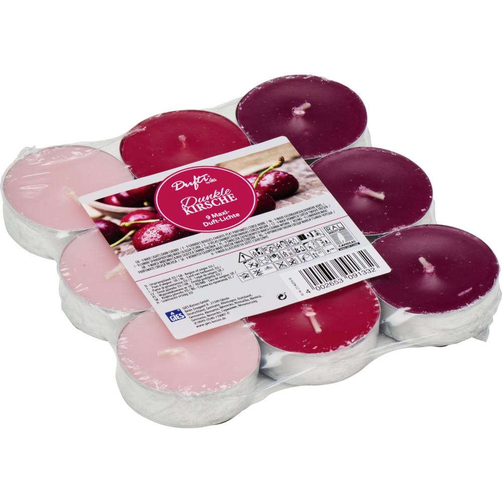 Maxi-Teelichter-Set 9 Stück dunkle Kirsche